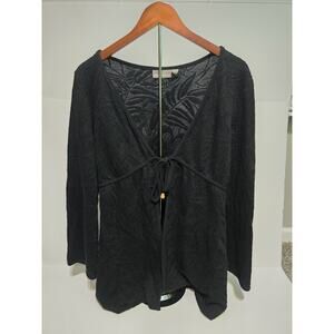 Croft & Barrow Women's Black Textured Floral Tie Front Cardigan Top Size M Long